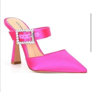 GIANNI BINI Satin Jeweled Pointed-Toe Mule